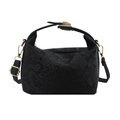 Elegant black python texture pillow bag with gold hardware and adjustable strap - Black