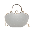 Pochette de soirée blanche semi-circulaire avec pois 3D, poignée dorée et fermoir strass - Blanc