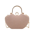 Pochette de soirée rose en forme de cœur avec poignée ronde dorée et boucle en strass - Rose