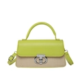 Retro colorblock lady handbag with lime green flap and woven texture crossbody strap - Green