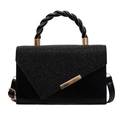Mini borsa quadrata nera con paillettes e dettagli dorati a tracolla alla moda - Nero