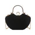 Mini sac cœur noir avec poignée anneau doré et texture élégante en tissu velouté - Noir