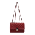 Red V-quilted faux leather crossbody bag with silver push-lock and chain strap - Red