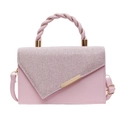 Borsa a tracolla rosa minimalista con patta glitterata e manico superiore a treccia - Rosa