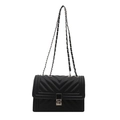 Classic black chevron quilted shoulder bag with silver chain strap and metal lock - Black