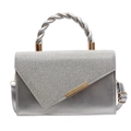 Elegante borsa a tracolla argento con manico dorato e patta a busta glitterata - Argento
