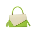 Bolso cuadrado minimalista en cuero verde y tejido crema con hebilla de metal dorado - Verde