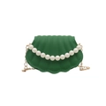 Green shell-shaped crossbody bag with pearl handle and golden chain strap - Green