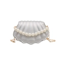 Silver shell-shaped crossbody bag with pearl handle and golden chain strap for summer - Silver