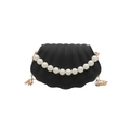 Elegant black shell-shaped crossbody bag with pearl decoration and gold chain strap - Black