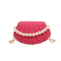 Fuchsia shell-shaped crossbody bag with pearl handle and gold chain strap in PU leather - Pink