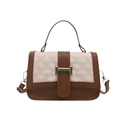 Brown and cream quilted crossbody bag with top handle and silver metal hardware details - White and Brown