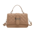 Vintage beige gesteppte Umhängetasche mit Griff oben und Metall-Schnallenverschluss - Khaki