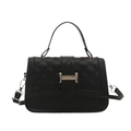 Schicke schwarze Stepptasche mit silbernem H-Verschluss und abnehmbarem Schultergurt - Schwarz