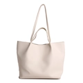 Minimalist off-white faux leather tote bag with dual handles and large capacity - White