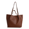 Minimalist brown tote bag in textured faux leather with double handles for women - Brown