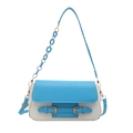 Borsa a tracolla blu e beige con fibbie decorative e tracolla a catena in plastica chic - Blu