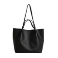 Minimalist black PU leather tote bag with slim shoulder straps for daily casual commuting - Black