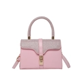 Elegant pink matte leather handbag with glitter flap and golden lock for women - Pink