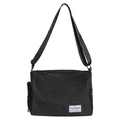 Minimalistische schwarze Canvas Umhängetasche mit verstellbarem Gurt und Webetikett - Schwarz