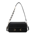 Elegante borsa a tracolla nera con fibbie dorate e tracolla a catena trendy - Nero