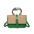 Bolso de mano bicolor verde y beige con asa metálica plateada y correa ajustable - Verde