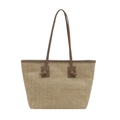 Strohtasche mit braunen Ledergriffen und Knoten-Detail für den Strandurlaub - Khaki