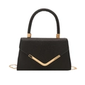 Elegante borsa da sera nera piccola quadrata da donna con decorazione in metallo a V - Nero