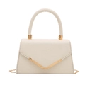 Elegant cream white trapezoid handbag with gold V-bar metal accent and chain strap - White