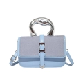 Light blue patchwork handbag with unique liquid metal handle and leather strap - Blue
