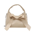 Elegante cremefarbene Schleifenhandtasche mit Silberkette für Damen, Modedesign Sommer 2025 - Khaki