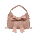 Rosafarbene PU-Lederhandtasche mit großer Schleife und silbernem Kettenriemen - Rosa