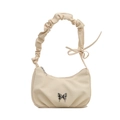 Oatmeal butterfly shoulder bag with pleated scrunchie strap and metal logo accent - Off White