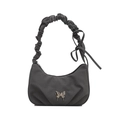 Y2K black denim hobo bag with silver butterfly and scrunched ribbon shoulder strap - Black