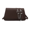 Bolso de hombro marrón oscuro minimalista con correas decorativas y cadena plateada - Marrón