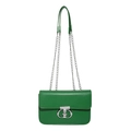 Vibrant green crossbody flap bag with silver T-bar lock and chain shoulder strap - Green