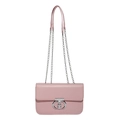 Retro light pink square crossbody bag with metallic silver ring buckle and chain strap - Pink