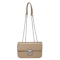 Beige crossbody bag with vintage silver Gancini style buckle and metal chain strap - Khaki