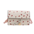 Borsa a tracolla bianca con stampa ciliegia, cinturino rosa e ciondolo dorato rotondo - Rosa