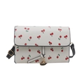 Elegante borsa a tracolla bianca con motivi a ciliegia rossa e ciondolo dorato - Nero