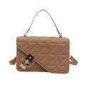 Elegante camel gewatteerde crossbodytas met gouden hardware slot en handvat - Khaki
