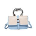 Two-tone blue and cream shoulder bag with sculptural silver metal handle and buckle strap - Blue