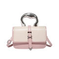 Pink and beige patchwork handbag with artistic silver metal handle and buckle strap - Pink