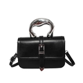 Modern black leather crossbody bag featuring a unique silver metallic irregular handle - Black
