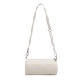 Minimalist beige cylinder crossbody bag with acrylic chain strap and top zipper - White