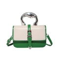 Green and off-white patchwork tote with liquid silver metal handle and shoulder strap - Green