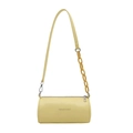 Pale yellow cylindrical PU leather shoulder bag with yellow acrylic chain strap - Yellow