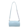 Light blue barrel shoulder bag with fashion lettering and purple acrylic chain detail - Blue