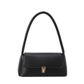 Classic black leather baguette shoulder bag with gold metal clasp for elegant women's style - Black