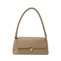 Minimalist beige baguette shoulder bag with sleek faux leather and gold metal clasp - Khaki